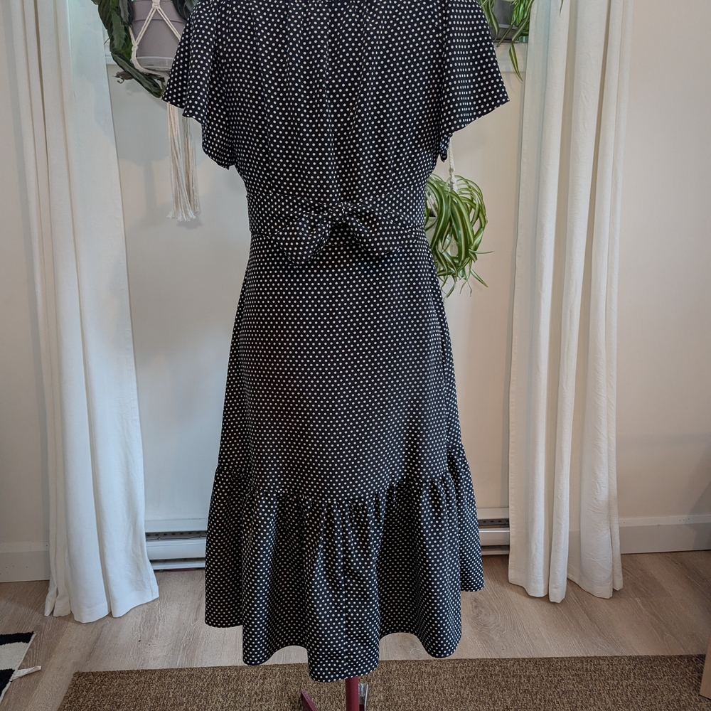 Handmade Black Polka Dot Midi Dress with Button Front / Small/Medium - Picture 4 of 5